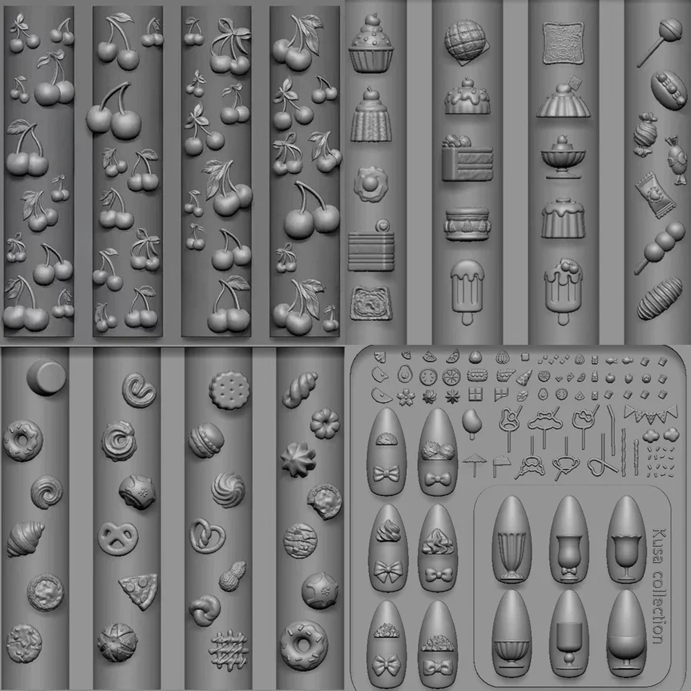 

Cute Creative Fun Fruit Dessert Nail Art Silicone Mould Apple Cherry Bowknot Lace 3D Acrylic Mold Nail Art Decoration Girl Gift