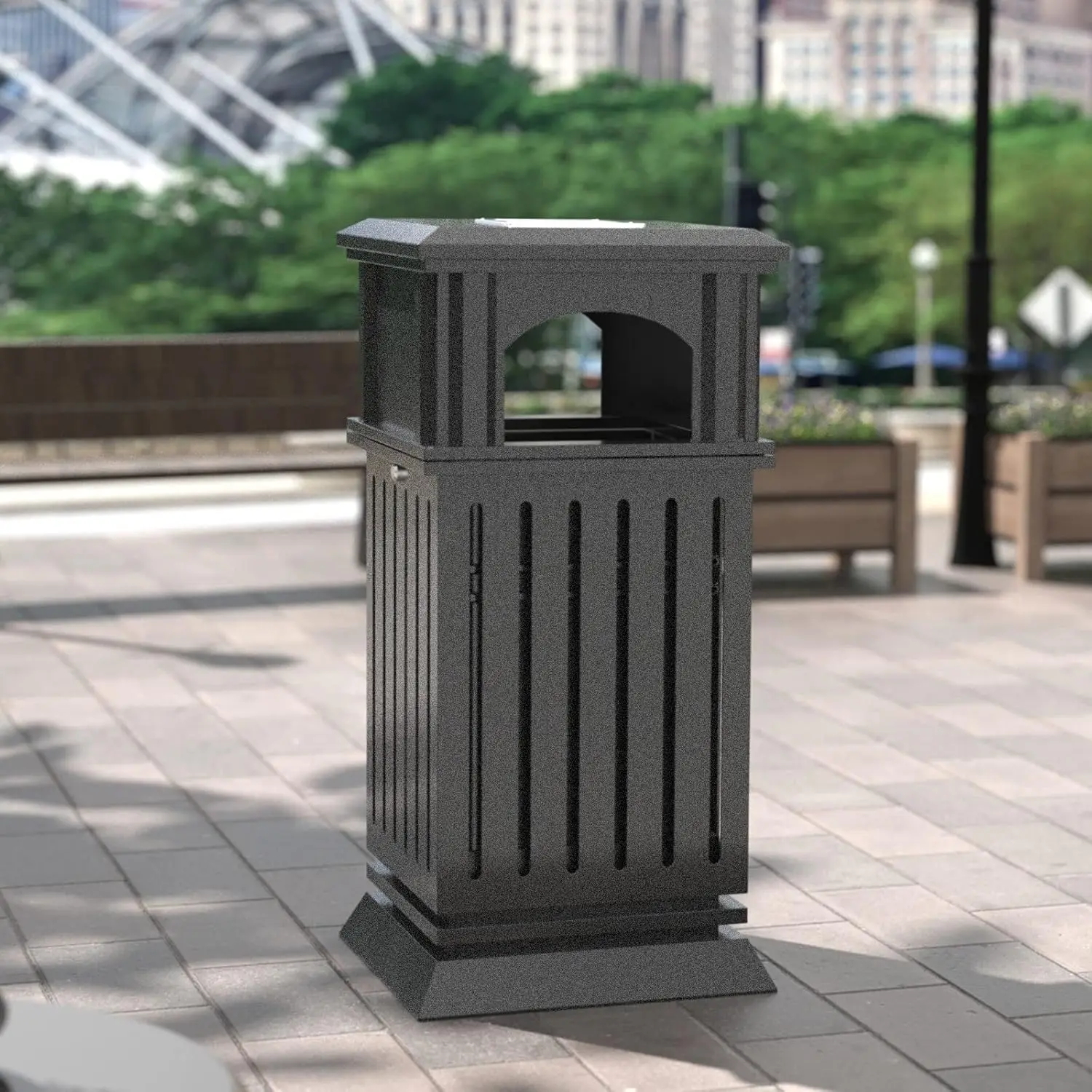 

Can Outdoor Top Tray Matte Black Stainless Steel Commercial Garbage Enclosure