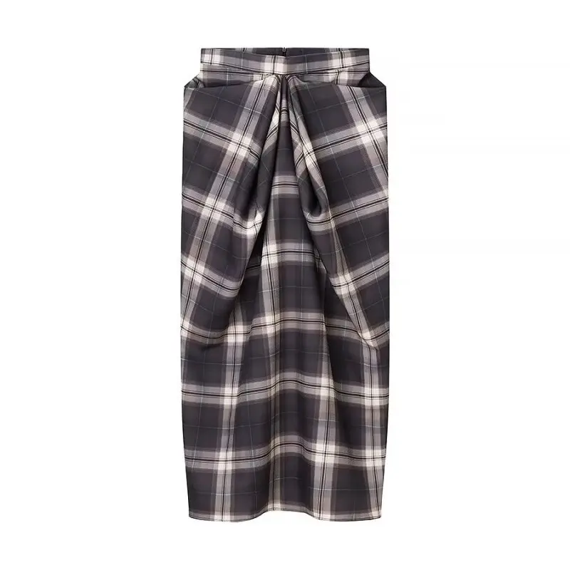 

Women's Pleated Plaid Skirt High Waist A-Line Midi Skirt for Work Office Commute Preppy Style Fall Fashion