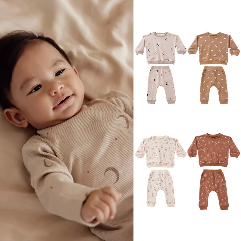 

6-36M Newborn Kid Baby Boys Girls Clothes set Long Sleeve Pullover Top Pant suit Cotton Print Outfit Infant 2pcs Sweatshirt set