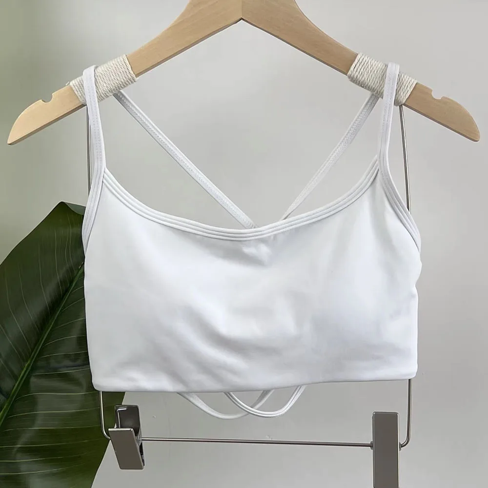 Women's Cross Back Sports Bra Shock Resistant Gathered Sexy Gym Running Bra Summer Yoga Vest Outdoor Comfortable Fitness Wear
