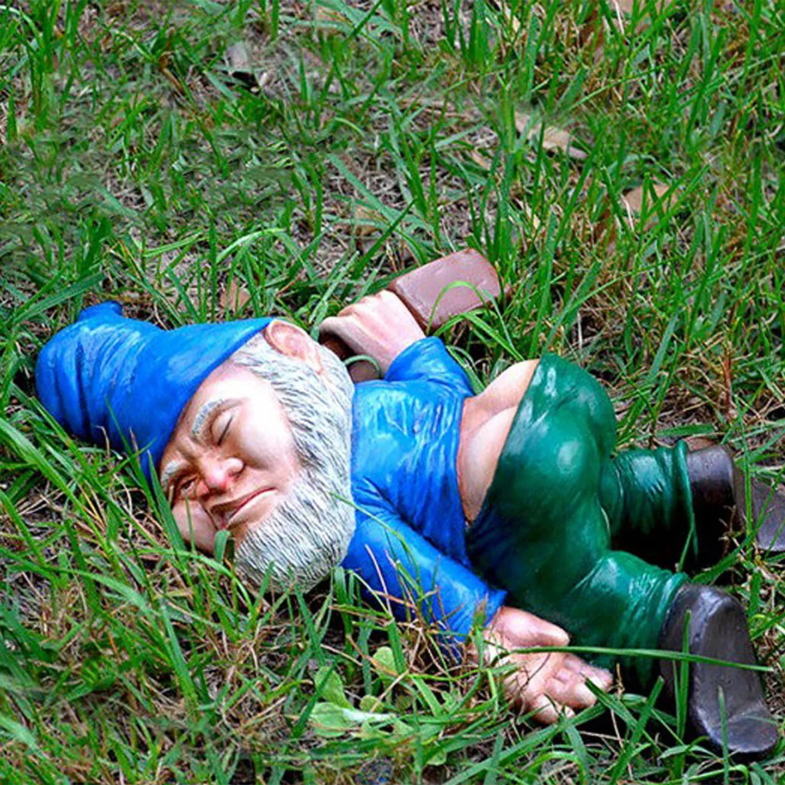 

12cm Blue Red Dwarf lying Drunk Gnome Statues Fairy Garden Decor Ornaments Flower Pot Micro Landscape Outdoor Figurine Ornament