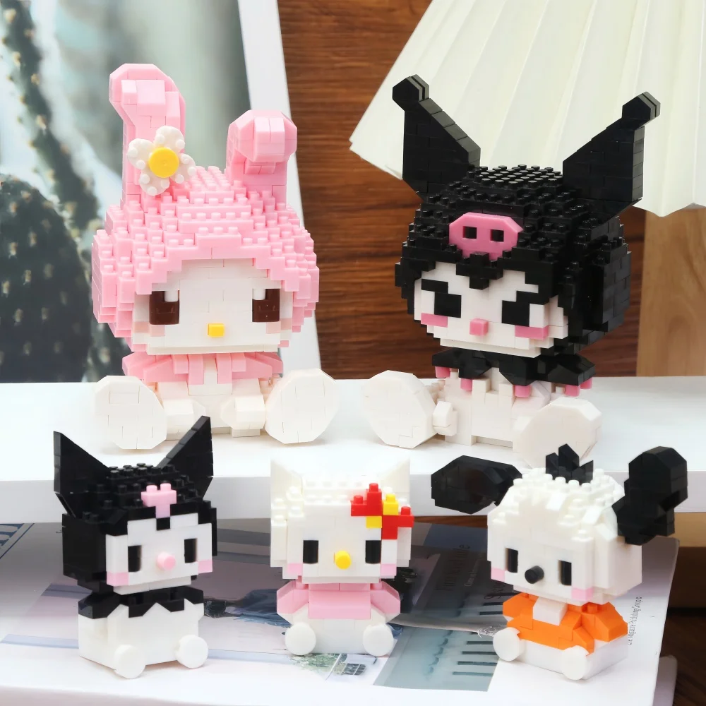 Sanrio Building Blocks Anime Kawaii Cartoon mini Action Children\'s Figures Blocks Bricks Assemble Hello Kitty Toys Gift for Kid