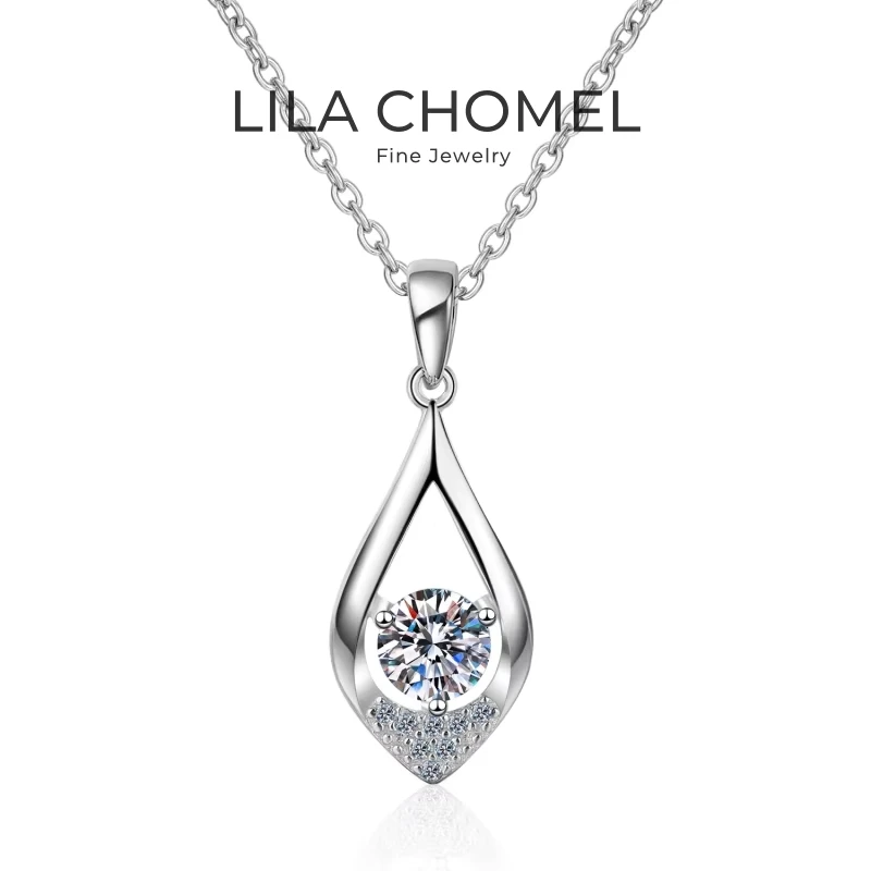 Lover Valentine's Day White Gold 18K Necklaces Women Wedding Moissanite Diamond 0.5CT Water Drop Pendant Girl Birthday Gift