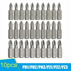 10Pcs 25mm Phillips Hex Bit Set Shanked Mini Anti Slip Screwdriver Bits for Drill Batch Head PH1/PH2/ PH3/PZ1/PZ2/PZ3