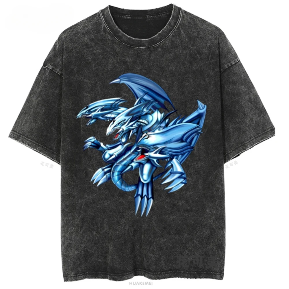 Summer Rare Japanese Anime Washed-out and Distressed Vintage Short-sleeved T-shirt Cotton Yu-Gi-Oh! Duel Monsters GameKing