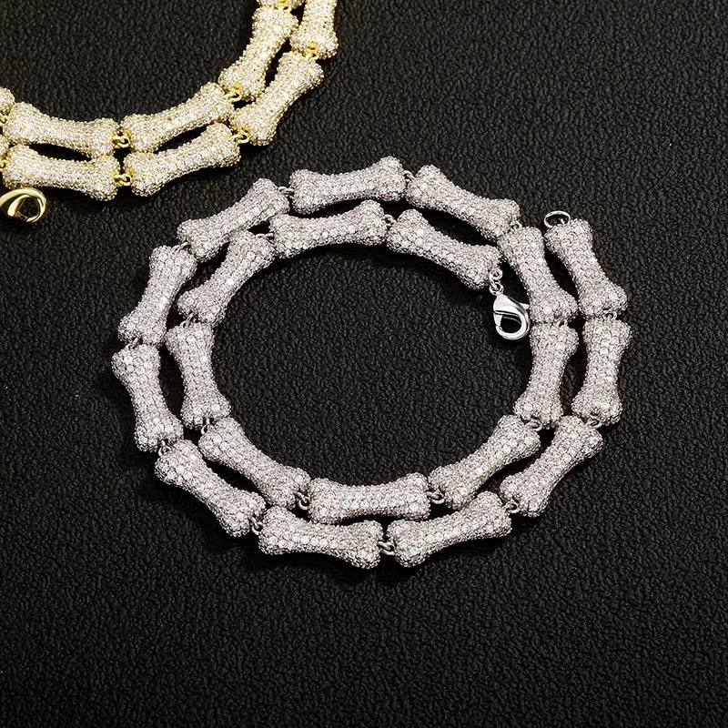 

New High Quality Sliver Color 9mm AAA Cubic Zirconia Necklace Iced Out Zircon Bone Chain Necklace For Men Jewelry Gift