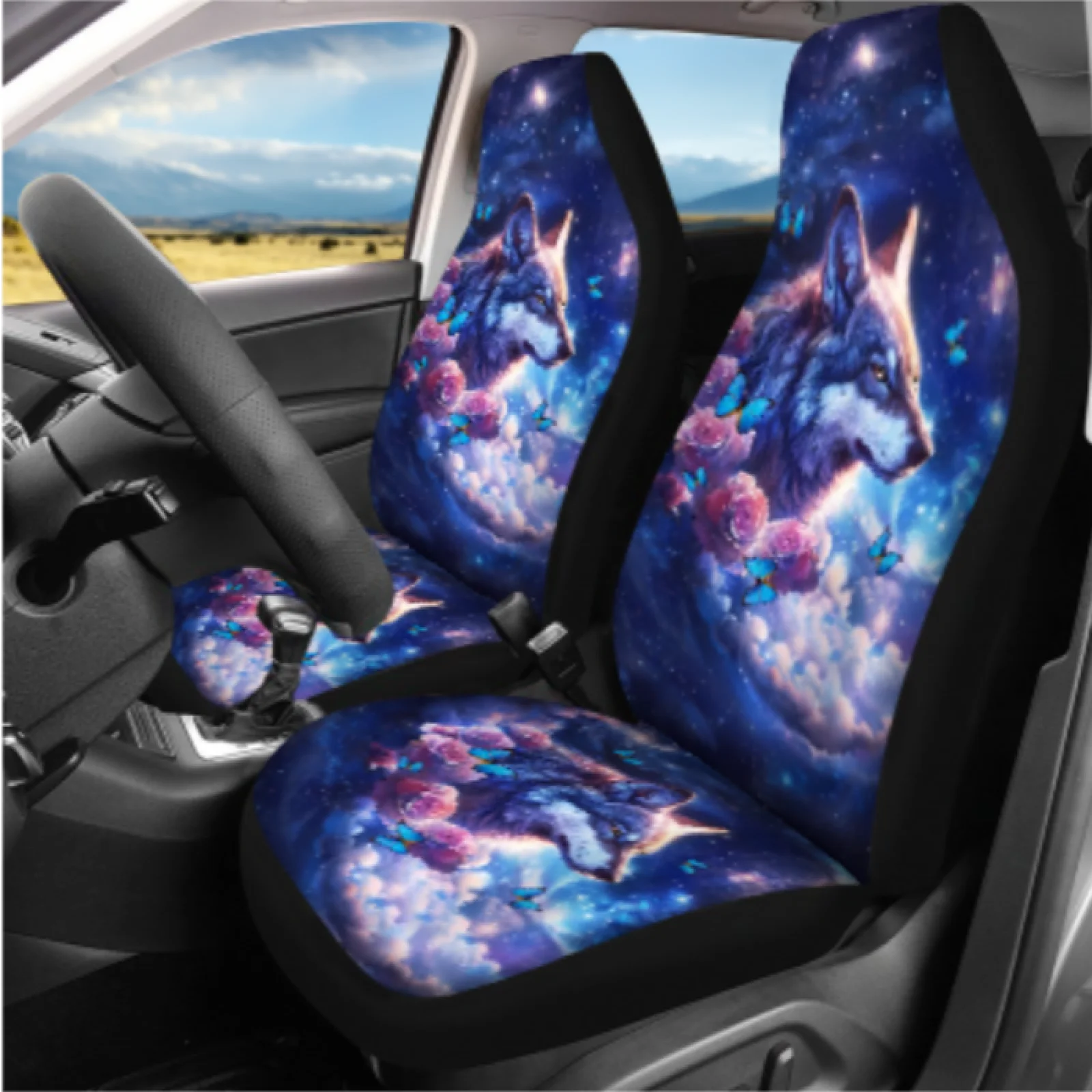 Coloranimal Wolf 14 Pcs Car Accessories Set with Soft Car Armrest Cover and Headrest Covers for Sedans
