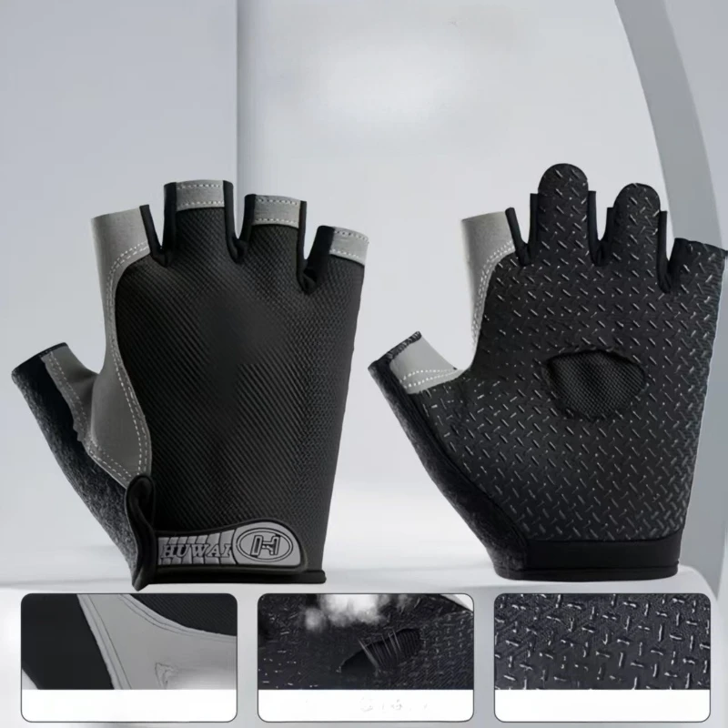 Ultra Thin Breathable Sunscreen Anti Slip Half Finger Gloves For Outdoor Activities Fitness Training Camping Climbing