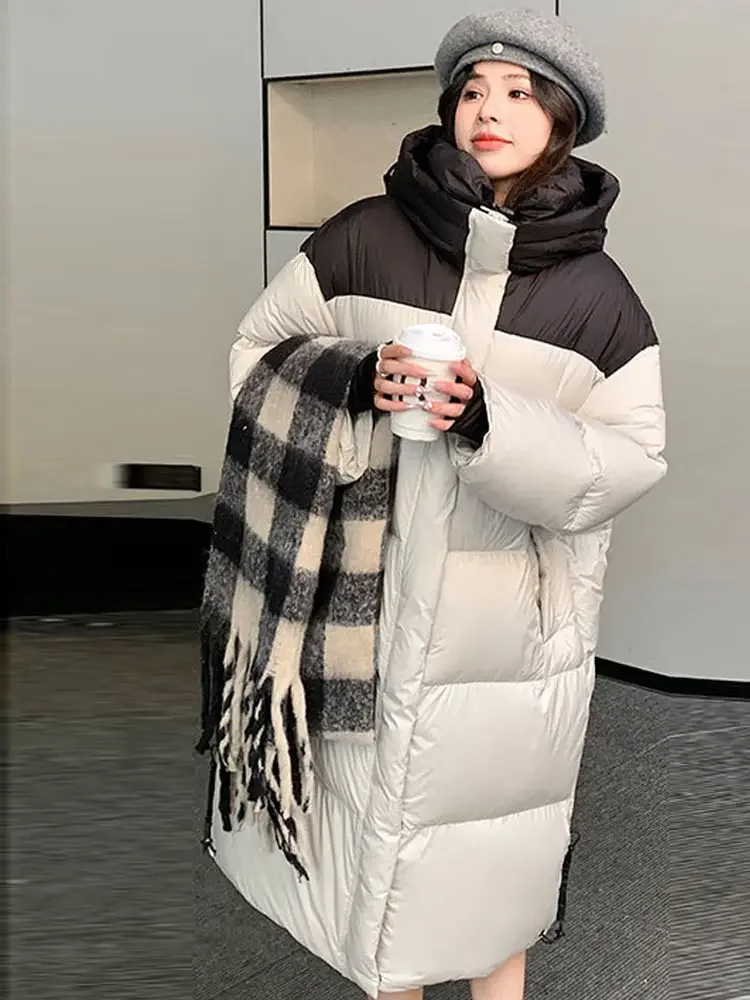 Vielleicht New Casual impiombato colore lungo cappotto invernale donna parka vestiti con cappuccio elegante giacca invernale calda capispalla