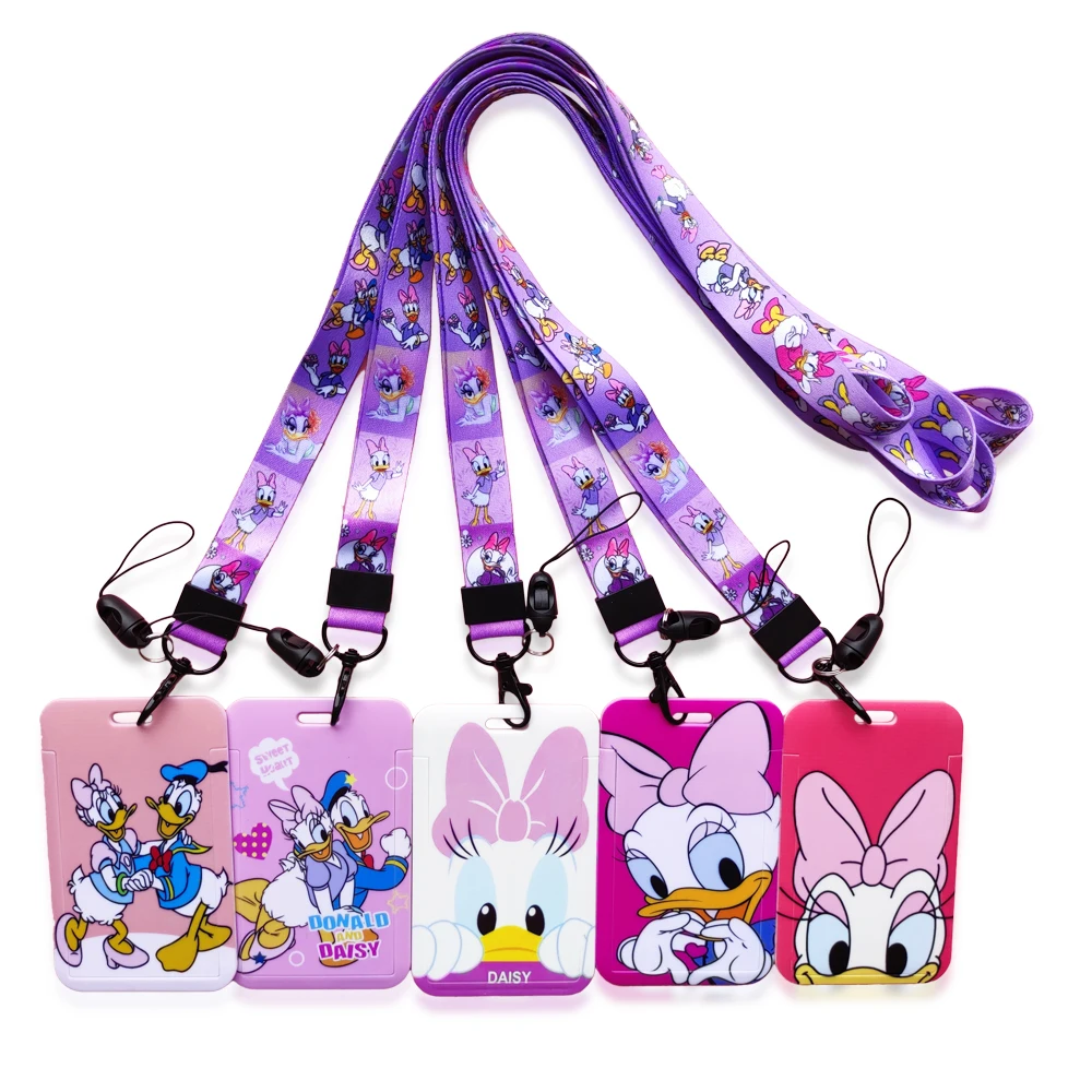 Disney Donald Duck Daisy Damen Mädchen Kunststoff Anime Ausweishalter Mode Abzeichen Schiebearbeit Namensschild Bus Lanyard Kartenetui