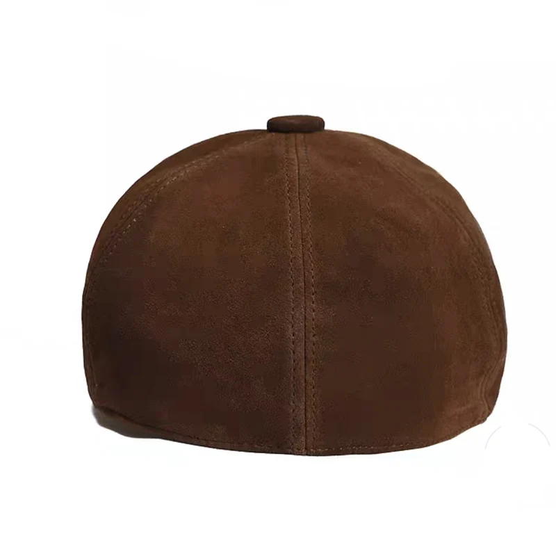 Gorro de cuero genuino para mujer, boina de piel de oveja de gamuza, estampado, algodón cálido, acolchado, gorra de béisbol de marca, invierno, nuevo