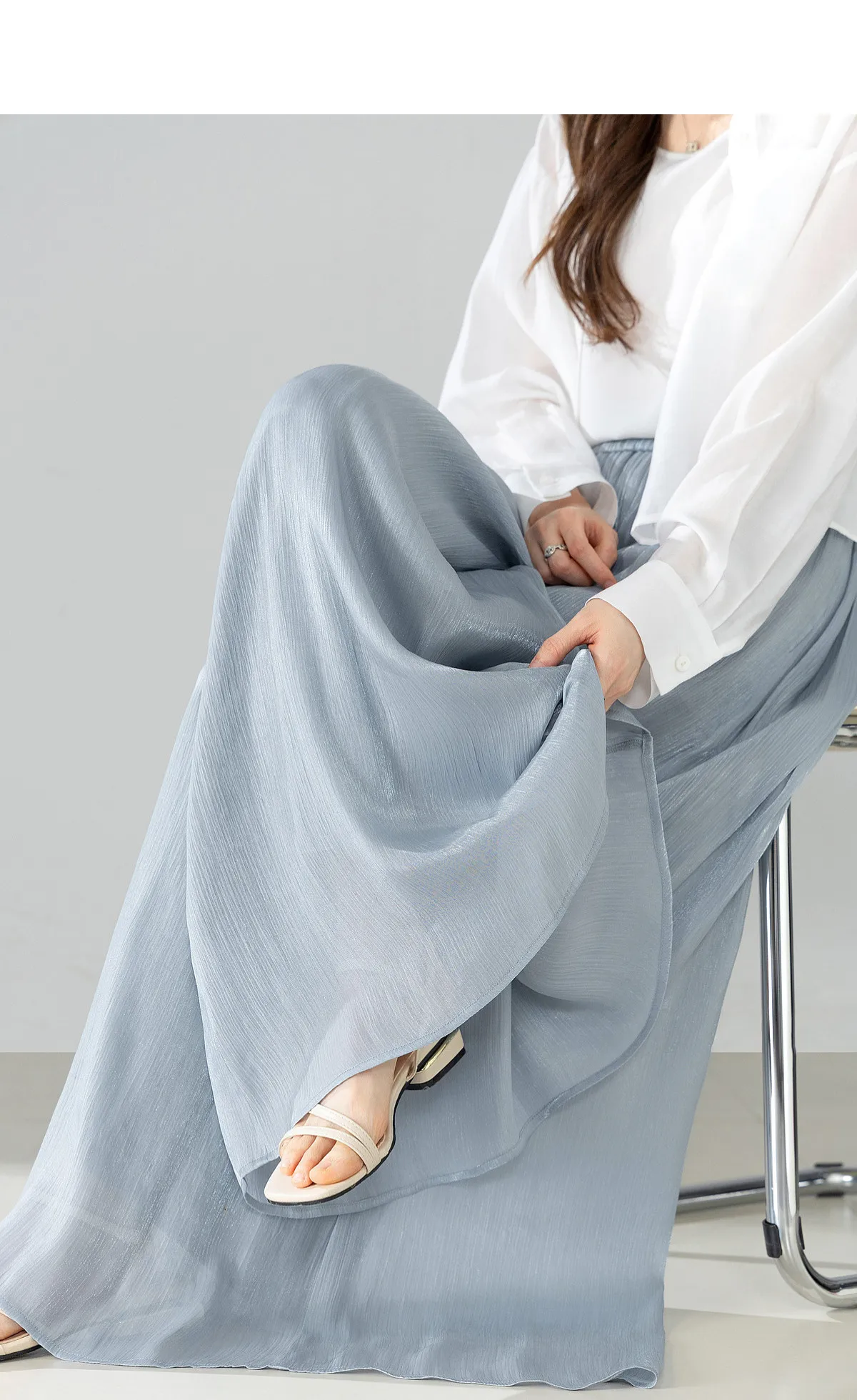 SENTUBILA Büro Einfacher, leichter, schimmernder Rock in Lila, Damen-Sommerhose mit elastischem Bund, Taschen, fließend, lässig, Culottes 162KF7358 – Detail 14