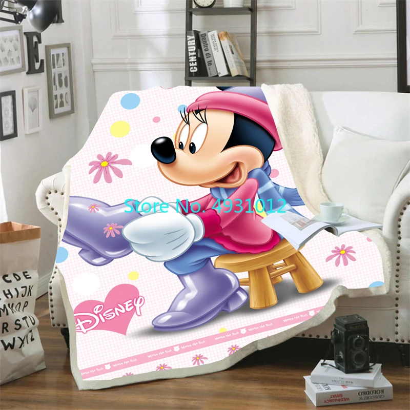 Selimut Hangat Bermotif Mickey Mouse Minnie Mouse 70x100cm Selimut Sherpa Domba Flanel 3D Lembut Hadiah Bayi Anak-anak untuk Sofa Kamar Tidur