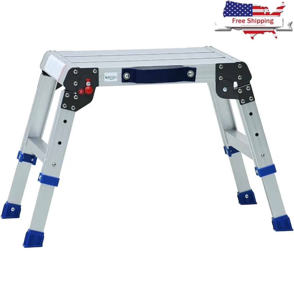 Folding Step Stool Adjustable Height Portable Lightweight Aluminum Work Platform Tool-Free Assembly Durable Indoor Outdoor Use