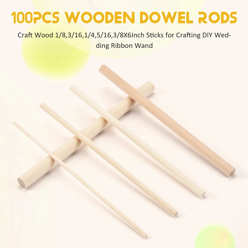 Promosi! 100 buah batang paku dinding kayu batang kerajinan kayu 1/8,3/16,1/4,5/16,3/8x6 inci tongkat untuk kerajinan DIY pernikahan pita W