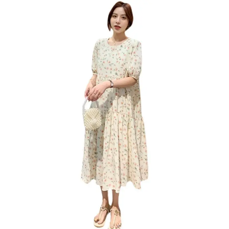 

Maternity Summer Short Sleeve Dress Floral Skirt Maternity Dress Loose Long Dress Suit Fashion Dress