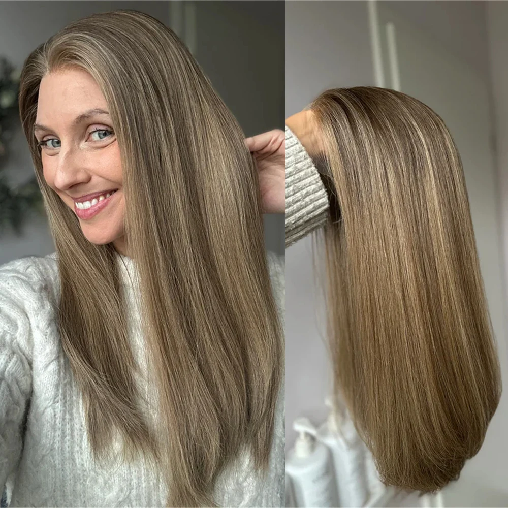 Peplucked Hairline 13x4 Ombre Honey Blonde Balayage Wig Long Straight Bob Wig High Quality Synthetic HD Lace Front Wig 18''
