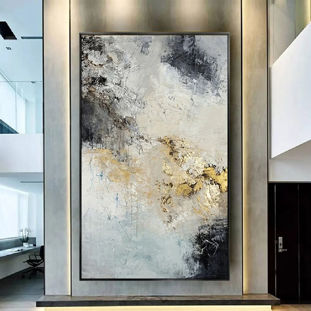 

Large Abstract Oil Paintings On Canvas Black And White Foggy Texture Scenery Art Modern Handmade Mural Artwork Room Home Decor