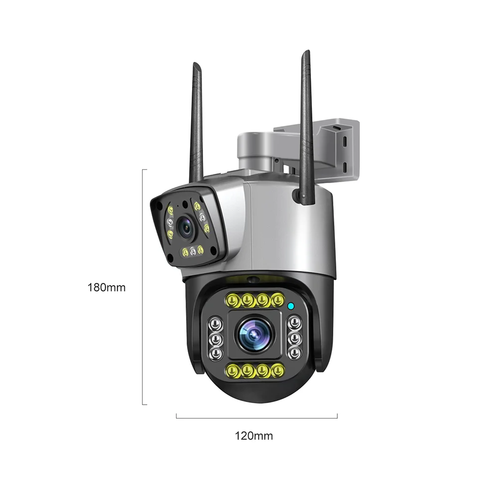 กล้องวงจรปิดไร้สายสองทางมีสองสีระบบ WiFi 4MP ติดตามตัวกล้องวงจรปิดเลนส์คู่ป้องกันบ้านกล้องวงจรปิดแบบ360องศา