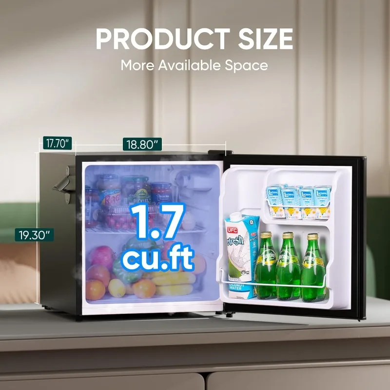 Mini frigorifero retrò Upstreman da 1,7 piedi, termostato regolabile, apribottiglie laterale, manico in metallo, frigorifero compatto -FR17 PRO