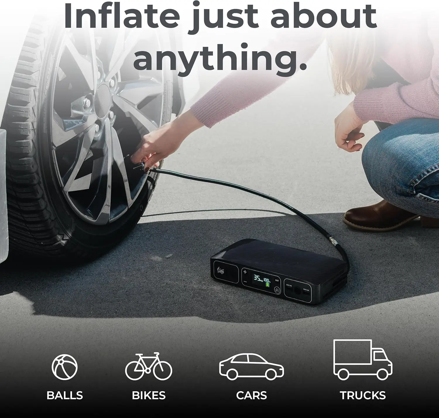 เครื่องช่วยสตาร์ทรถยนต์แบบพกพา 58830 |   เครื่องอัดอากาศ 100 PSI, พาวเวอร์แบงค์ USB 58.8Wh, ไฟฉุกเฉินและที่ชาร์จ, ขายดี