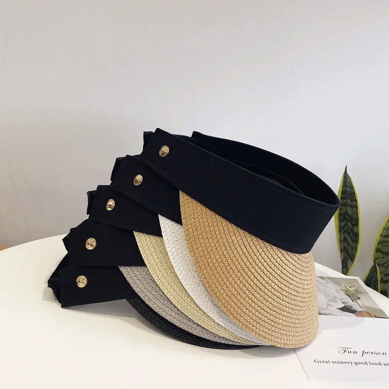 Summer Hat Empty Top Sun Visor Ladies Hats For Women Outdoor Sunhat Beach Hat Female Wide Brim Adjust Sunshade Folding Cap