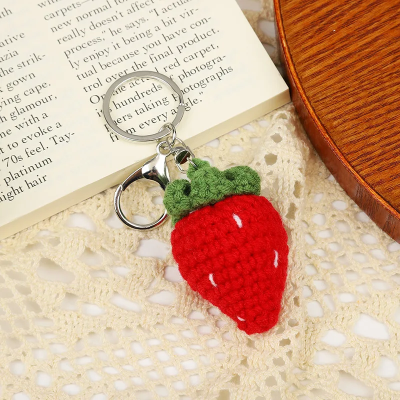 Creative Knitting Fruit Keychain for Women Girls Cute Strawberry Carrot Weaved Keyrings Bag Pendant Car Key Chain Holder Jewelry