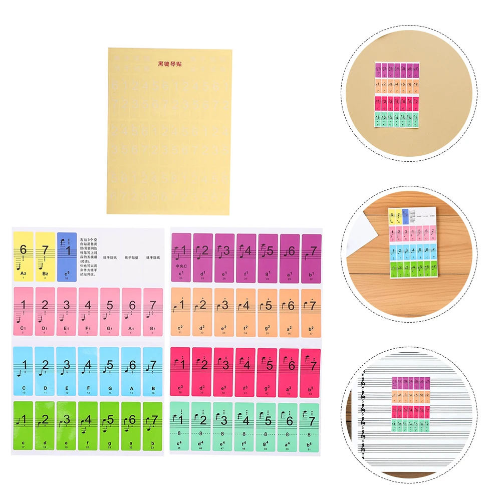 

3 Sheets Colorful Keyboard Stickers Piano Letter Beginner Electric Numbered Note