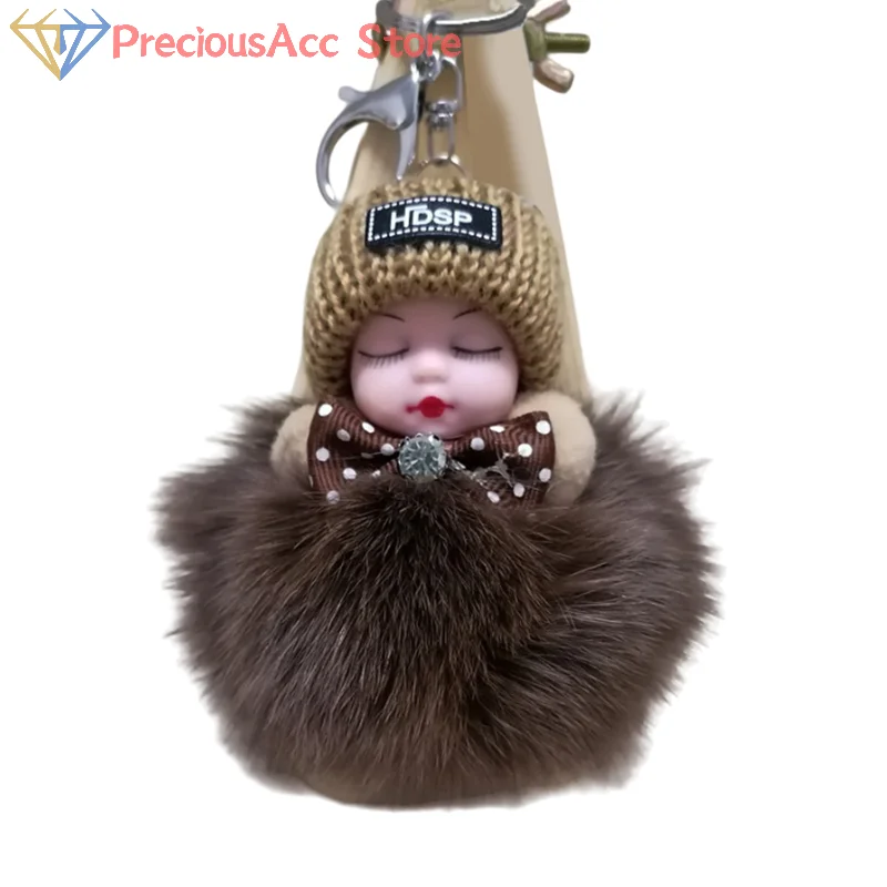 Sleeping Baby Keychain Cute Soft Fluffy Plush Doll Key Ring Women Girl Bags Pendant Backpack Accessories Gifts