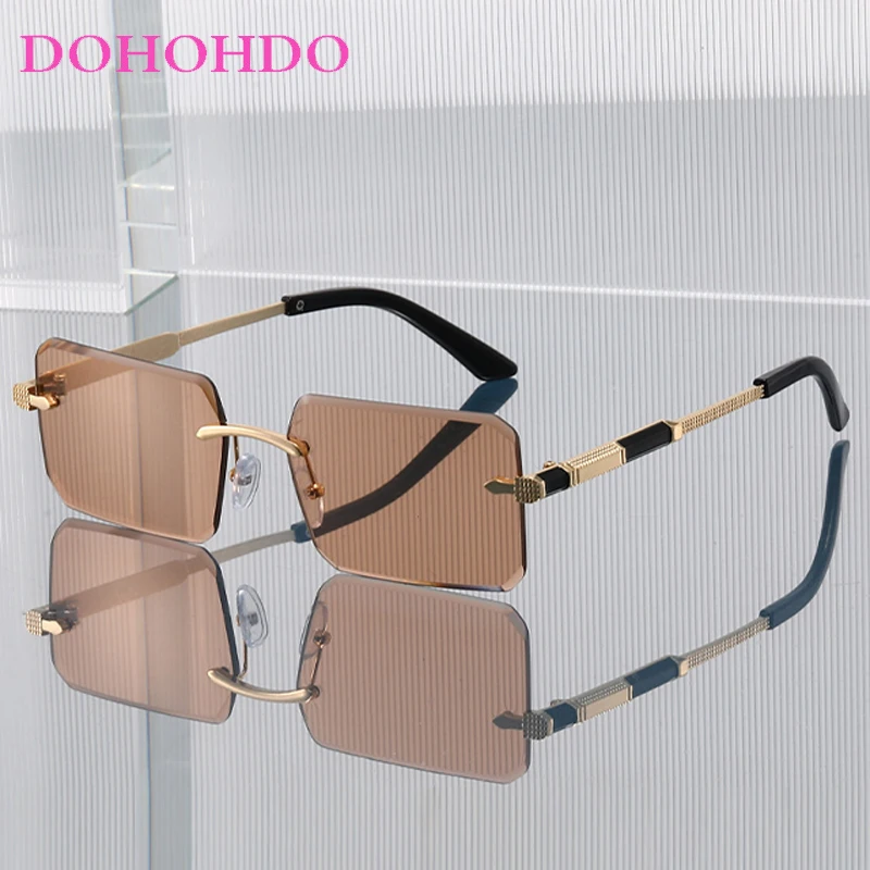 

2026 Fashion Metal Rimless Square Sunglasses For Women Men Luxury Designer Outdoor Sunglass Travel Driving Shades UV400 Lunette