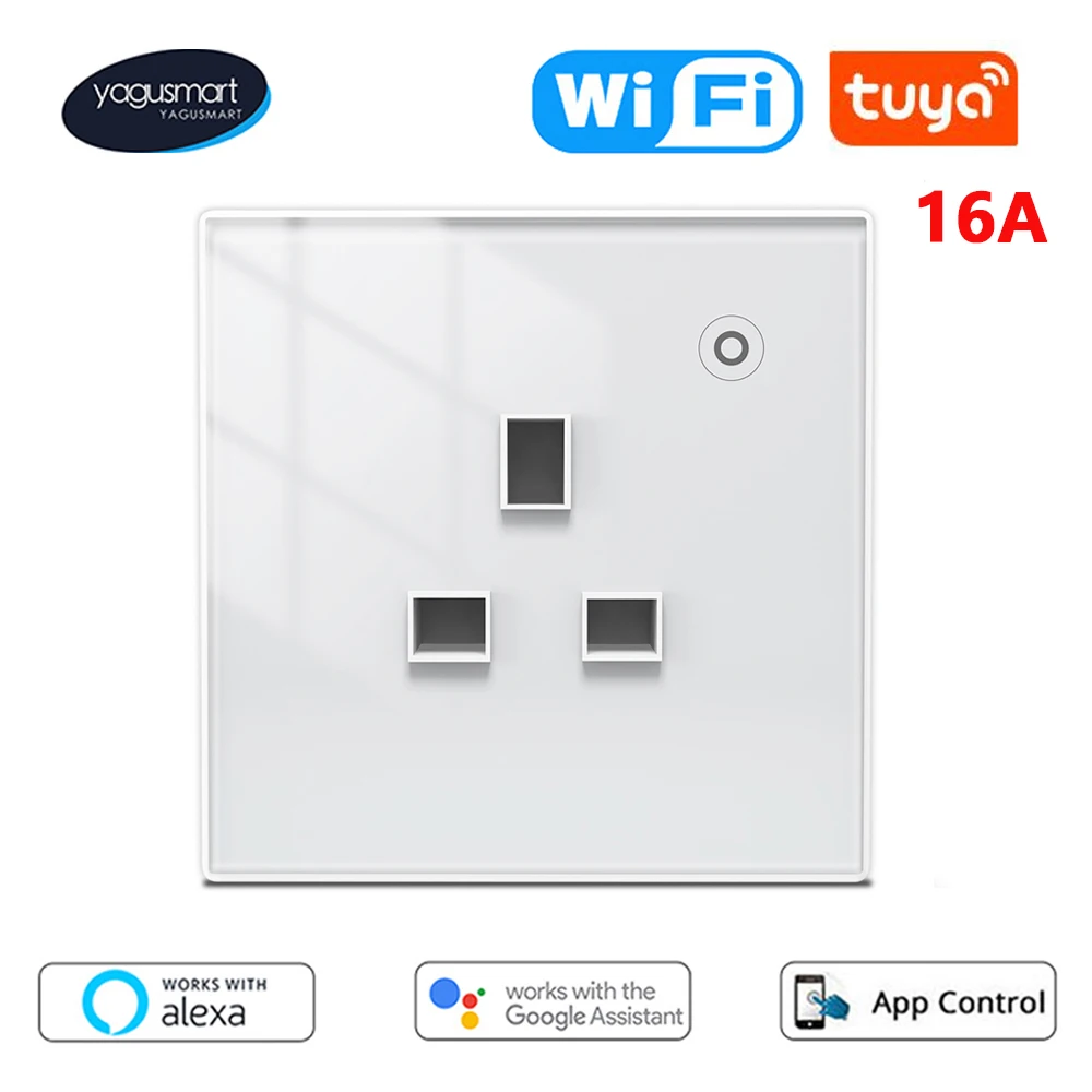 16A UK Smart Tuya WiFi Socket Power Monitoring Wall Outlet Touch Glass Panel Relay Plug Smart Life Alexa Google Home Control