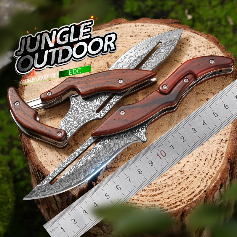 Outdoor Damascus steel magic knife, multi-purpose mechanical folding knife, camping portable folding knife, sharp fruit knife