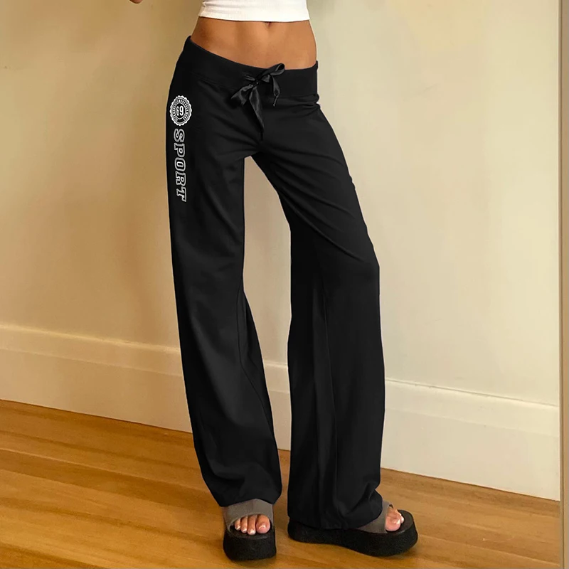 Daraga-Pantalon de survêtement taille basse imprimé lettre pour femme, jambe droite, cordon de serrage, streetwear décontracté, vêtements d'intérieur, FJAutomne, 1300