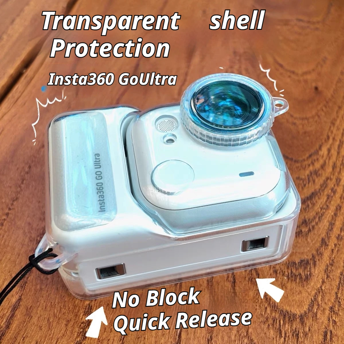 

For Insta360 Go Ultra TPU Transparent Cover Anti-Scratch Drop-proof With Anti-lost Rope Full Coverage Scratch-proof Lens Cap