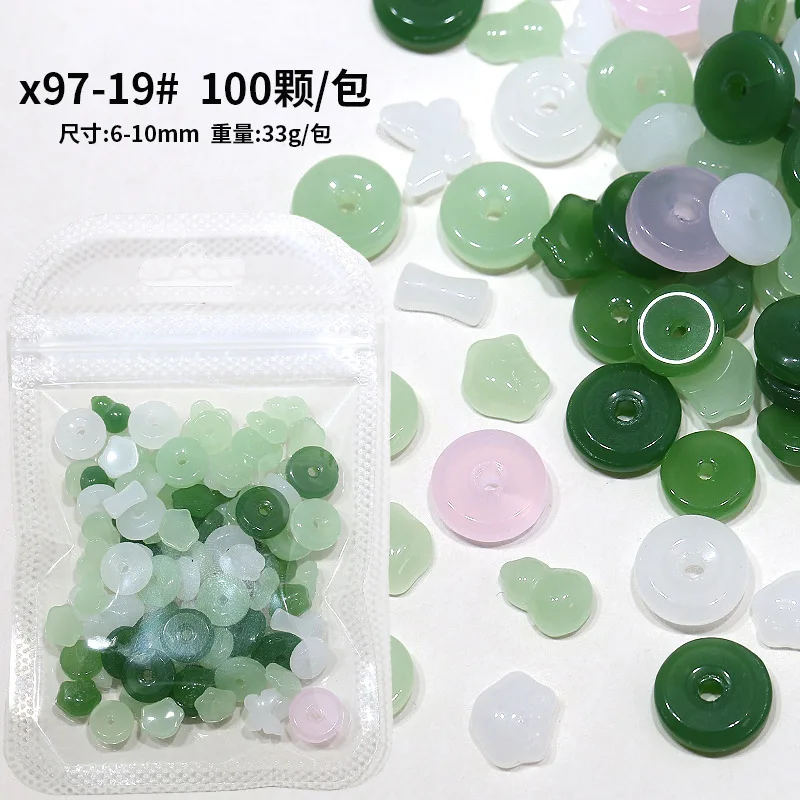 100PCS Mix Chinesische Alte Jade Weiß Grün Runde Schmetterling Ruyi Kürbis Nail art Strass Dekorationen Maniküre Glänzend Charme