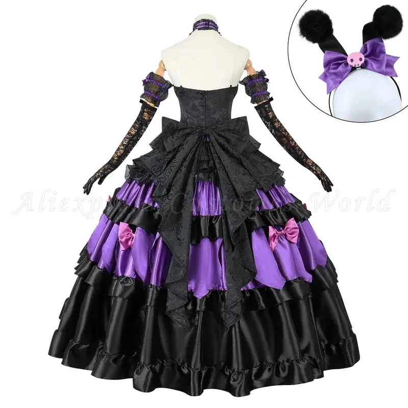 

ADFF15DY20Game Bloody Queen Kuromi Cosplay Costume Anime Dentity V Black Lolita Gothic Long Dress with Wig Full Set for Hallowee