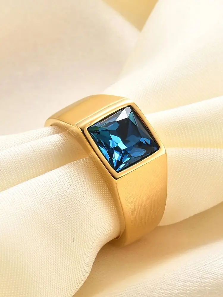 VQYSKO Big Square Cut Stone Signet Ring Wykwintny duży kolorowy kwarcowy pierścionek koktajlowy dla kobiet mężczyzn Biżuteria Prezenty imprezowe — zdjęcie 2