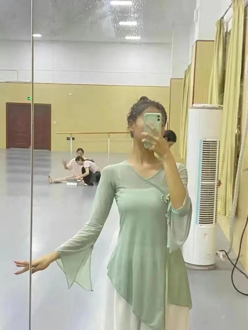 

Elegant Women's Classical Dance Costume Ethnic Dance Form Body Practice Suit Snowflake Chiffon Top Performance Outfit