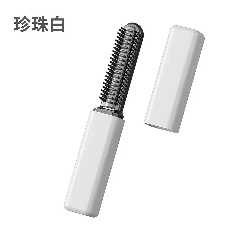 2 in 1 Mini Cordless Rechargeable Hot Comb Hair Straightener Curling Wand Portable Travel Styling Tool for Bangs Hair Friendly