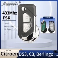 jingyuqin Flip Remote Car Key FOB 2 Buttons 433MHz FSK ID46 PCF7941 Chip for Citroen DS3 C3 Berlingo 2009-2017 Model: CE0523