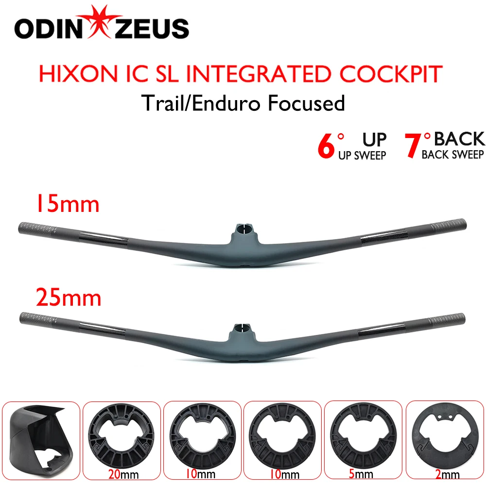 

ODINZEUS Hixon iC SL Rise Integrated Cockpit, Carbon Fiber MTB Handlebars, Trail/Enduro focused, 15mm/25mm Rise, 28.6mm, 780mm