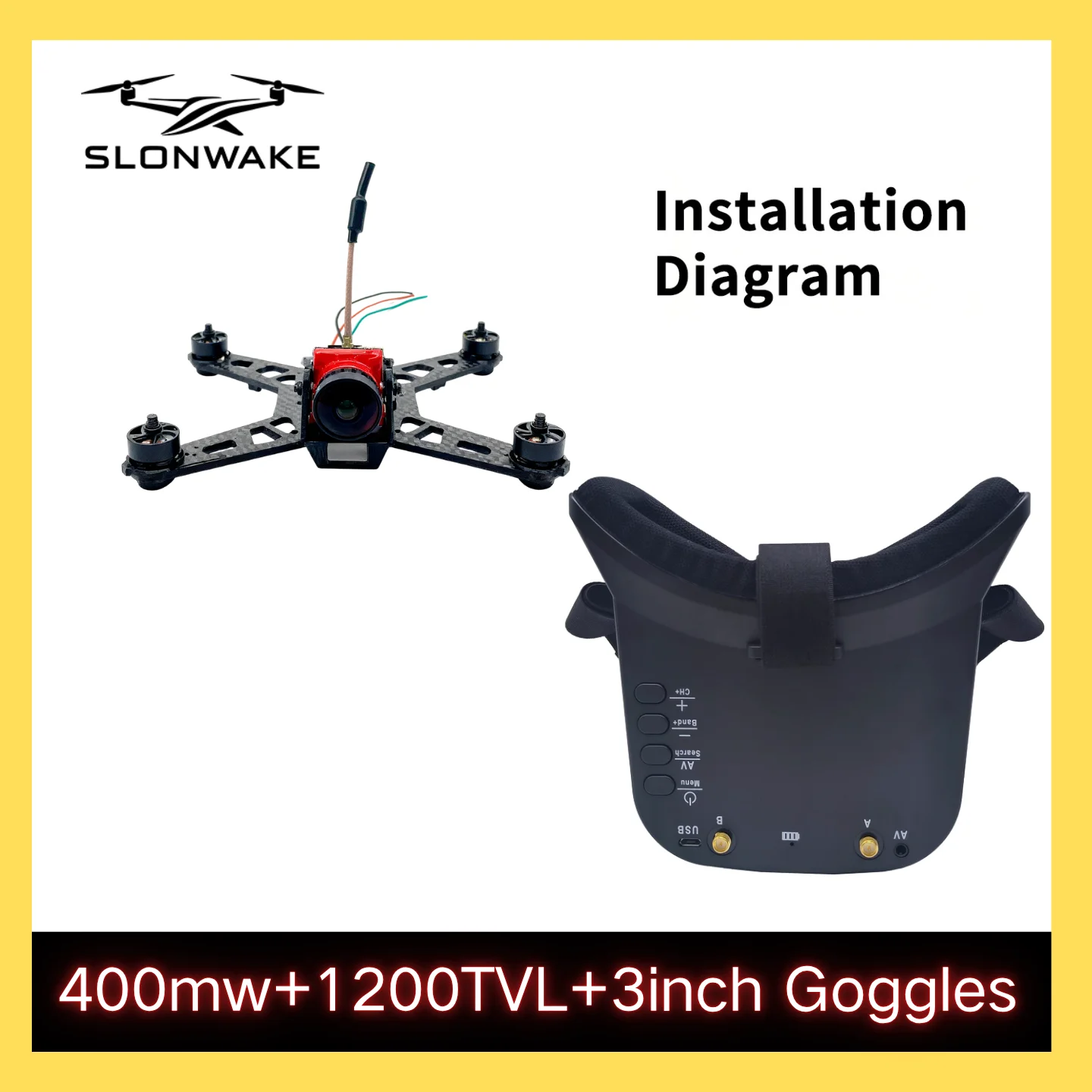 SLONWAKE 5.8G 48CH FPV 400mW VTX z kamerą 1200TVL i 3-calowym monitorem do dronów wyścigowych, samochodów RC, modeli samolotów, dronów o stałym skrzydle, akcesoria