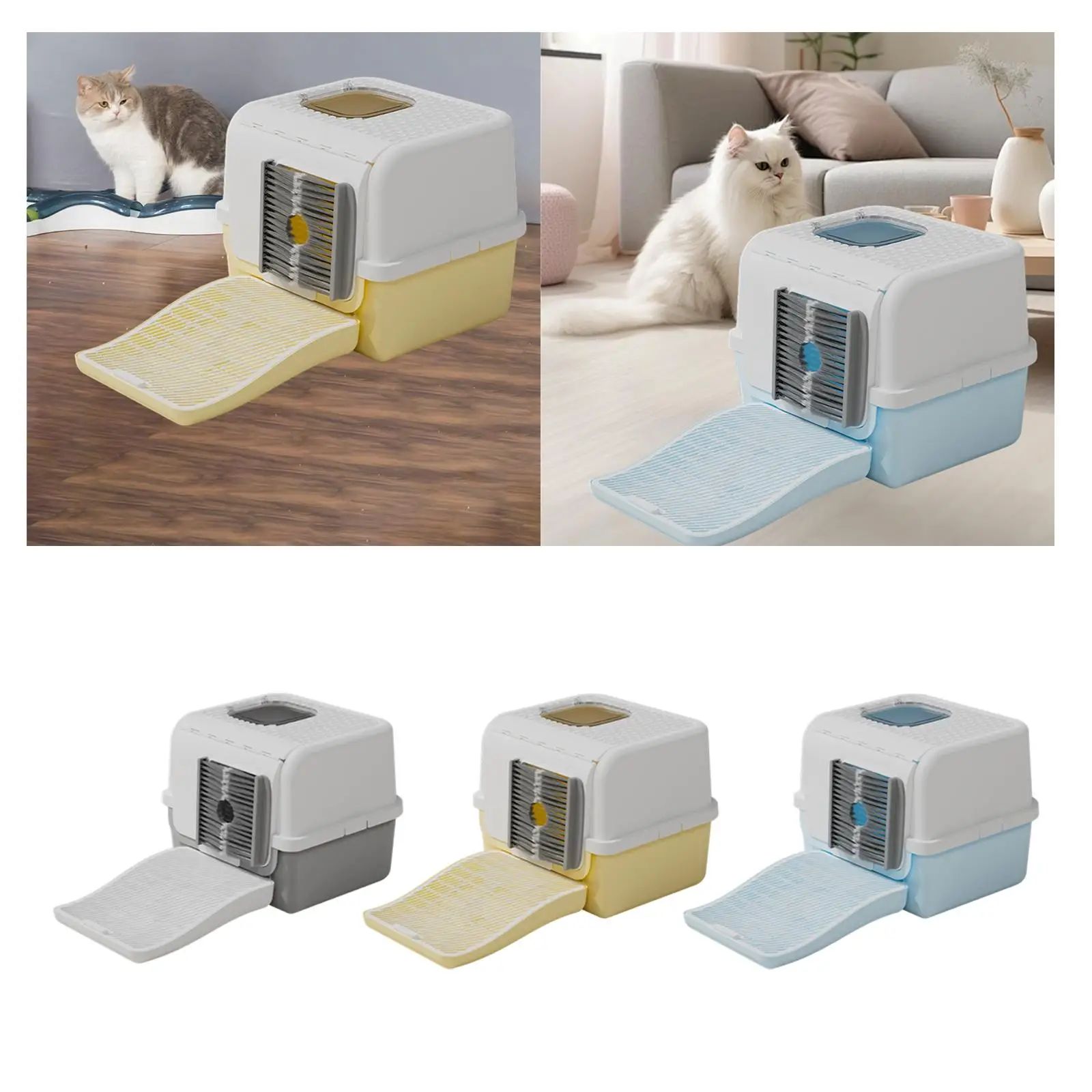 

Cat Litter Box with Lid Large Opening Design Sturdy Anti Leakage Hair Removal