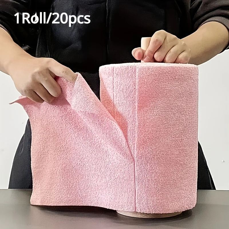 

1 roll/20 reusable microfiber cleaning cloths - kitchen towels, multi sided household cloths