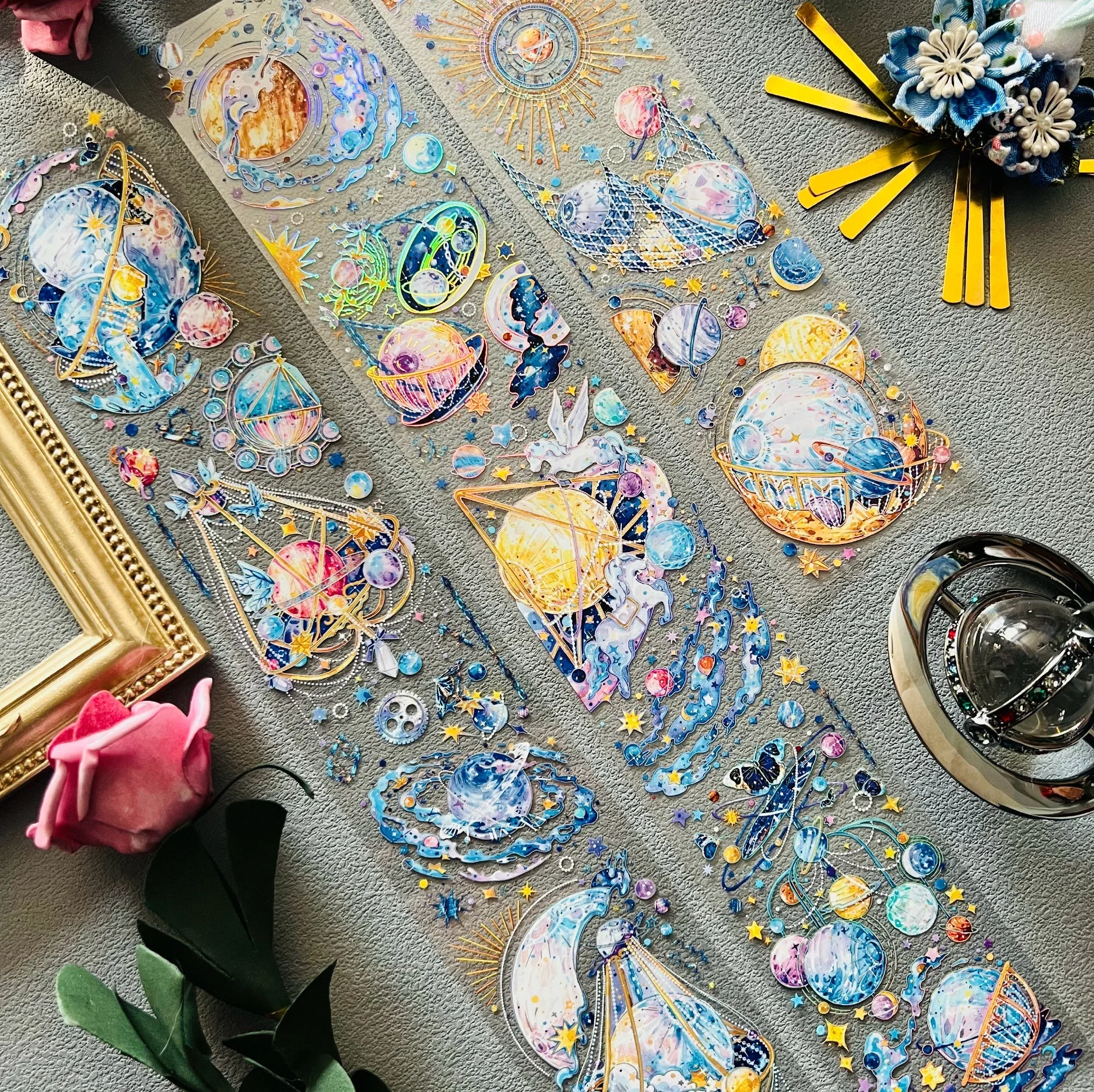 V1tape 1 Loop Pet Washi Tape Star Universe, Laser Silver Pet Rainbow, Star Drowning Dream Wild , Planet