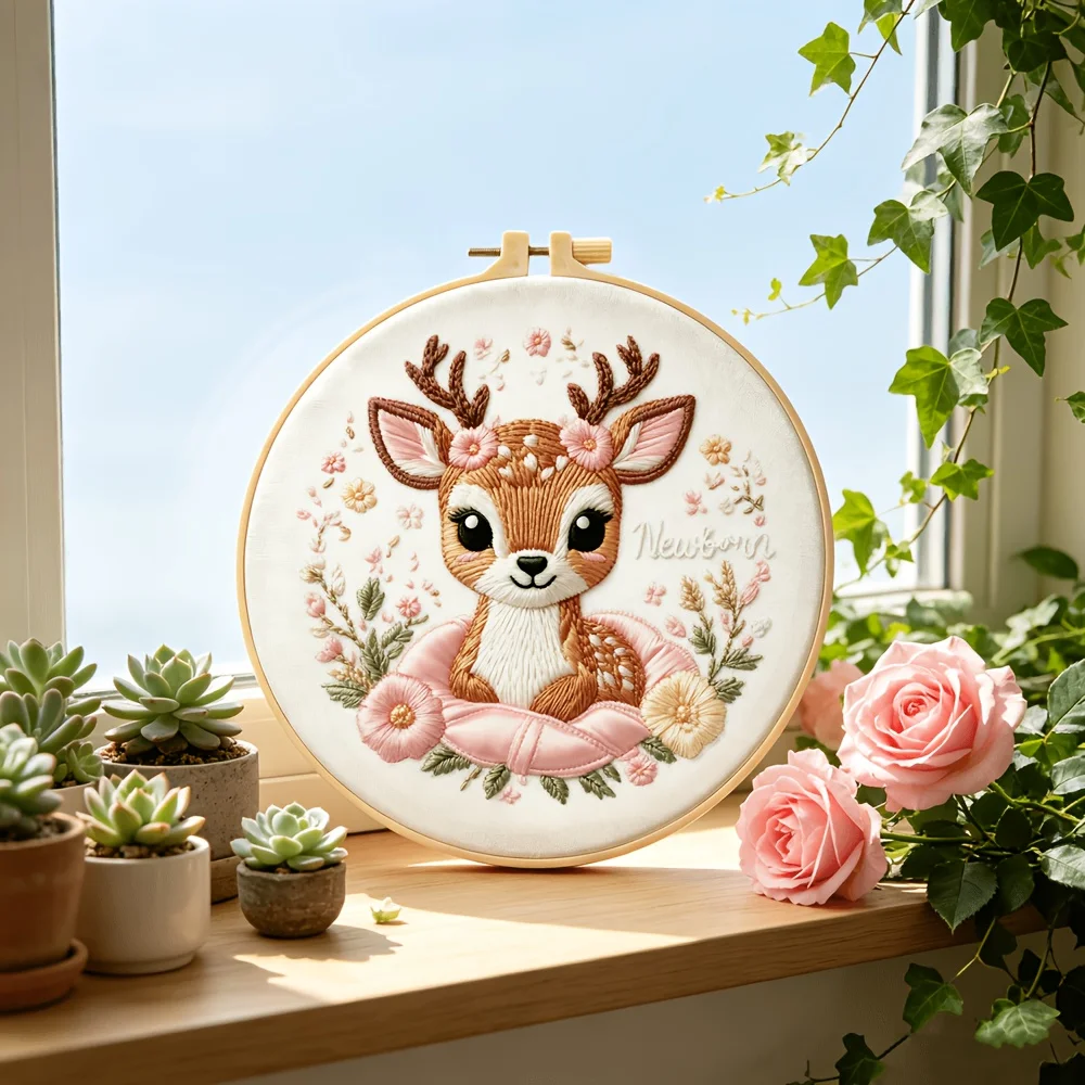 Embroidery Stitch Practice Kit For Adults Beginners Pre‑Printed Cloth Bamboo Hoop Thread Needles Hand‑Stitching Learning Craft