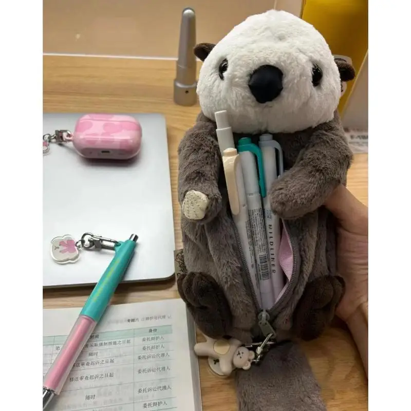 Kawaii Bestevers Sea Otter Pencil Case Plush Sea Otter Doll Pencil Bag Pouch Make Up Bag Stuffed Animal Fluffy Stationerys Bags