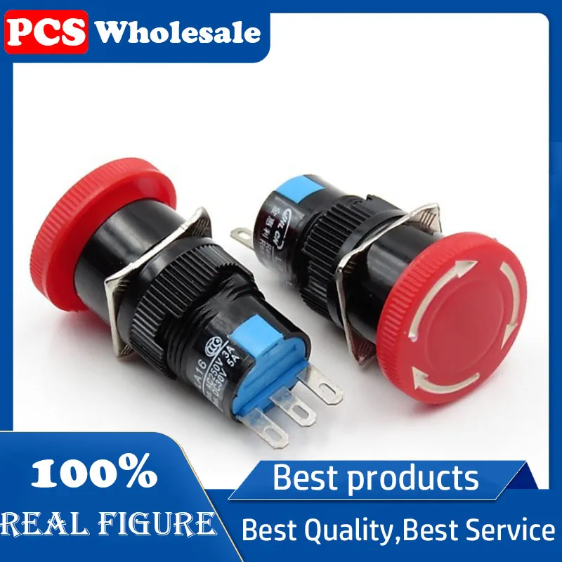 1PCS LA16Y-11ZS LA16-11ZS Mushroom head scram self-locking switch button switch 16mm 3 pin /6 pin