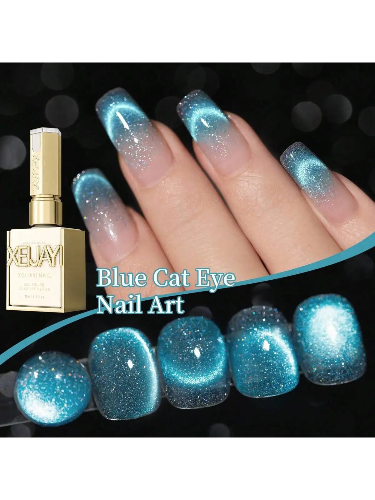 ยาทาเล็บเจลลายตาแมว XEIJAYI 1 ชิ้น ยาทาเล็บกลิตเตอร์เลื่อม ยาทาเล็บแบบถอดออกได้ด้วยแสงยูวี เหมาะสำหรับตกแต่งเล็บ